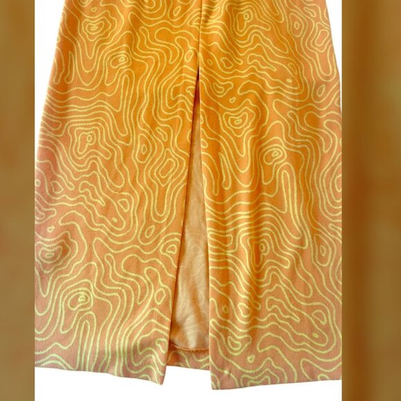 ZARA Yellow Retro Swirl Midi Skirt with Stretch Women's size L - Picture 5 of 5